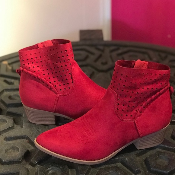 cherry red ankle boots